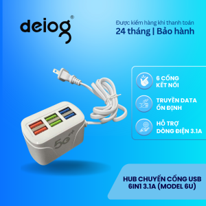 Bộ chia cổng USB 6in1 Model 6U hub mở rộng USB 3.1A kết nối đa năng truyền dữ liệu ổn định tiện sử dụng