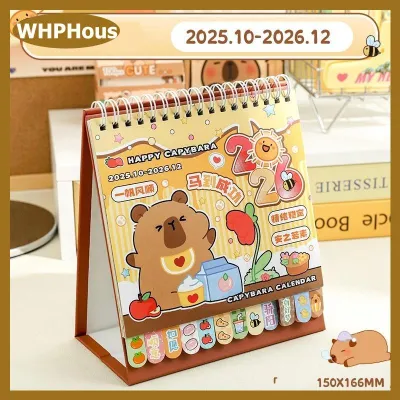 WHPHous Cuộn dây di động 2026 bàn lịch capybara Panda Máy tính để bàn trang trí mini lịch trình kế hoạch Văn Phòng TrườNg Nguồn cung cấp