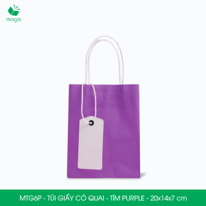 MTG6P - 20x14x7 cm - Combo 25 túi giấy có quai màu tím purple