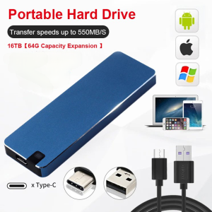 ไดรฟ์โซลิดสเตตเคลื่อนที่/การขยายความจุ/16TB/ความเร็วสูง/Type-C/มินิเมทัล ฮาร์ดไดรฟ์