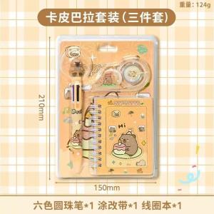 【SG Stock】Cute Cartoon 3‑in‑1 Stationery Gift Set 6‑Color Ballpoint Pen + Correction Tape + Spiral Notebook Kit