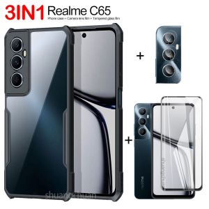 3in1 For Realme C65 phone case and Realme C65 tempered glass Full screen cover tempered glass film+Camera lens Film+Shockproof Phone Case
