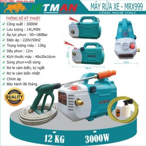 [BH 24 THÁNG ] Máy rửa xe áp lực cao JETMAN MRX 999 - Công suất 3000W NẶNG 12KG - ITALY Technology