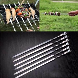 10/20/30pcs Barbecue Set Skewers Reusable 15" Long Stainless Steel Skewer Kebab Camping Grill Flat Metal Forks Outdoor Bbq Accessories BBQ Sticks