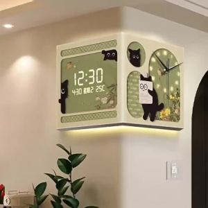 Wall Watch For Living Room Digital Clock Wall Art Digital Clocks Wall Moderm Luxury Cream Style Corner Living Room Automatic Timing Watch Cat Creative Double-Sided Corner Wall-Mounted Watch Digital Wall Clock For Living Room