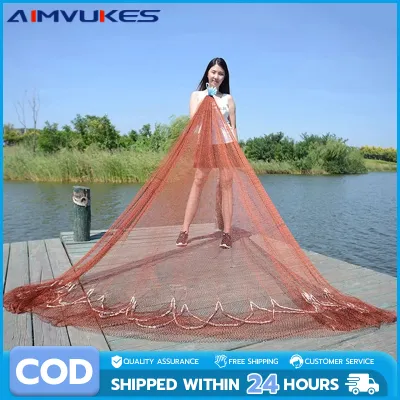 8Ft 2.4M Fishing Net Bait Easy Throw Hand Cast 3/4 inch Strong Nylon Mesh Saltwater Fishing Cast Net 3ft Radius with Heavy Duty Zinc Sinker & Aluminum Disc For Bait Fish with Fish Shrimp Baske COD【24 hours delivery】