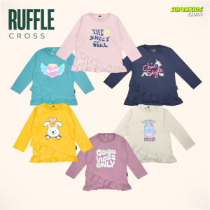 Superkidscloth Atasan Anak Perempuan Ruffle Lengan Panjang Kaos Anak Perempuan Rampel Panjang Motif Lucu Terbaru 1 - 11 Tahun