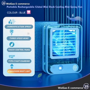 Portable Rechargeable Cristal Mini Desk Cooling Mist Spray Fan With Humidifier Night Light