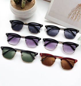 SUNYMALL Kính Râm Bảo Vệ Bức Xạ Nửa Khung Tròn Cho Phụ Nữ Và Nam Giới Cổ điển Ngoài Trời Ngăn Tia UV Kính Mắt Che Nắng