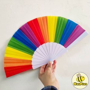 MaxPlus 7 inch Childrens Craft Folding Fan Rainbow Flat Fans Kindergarten Cloth Dance Small Fan Cold Fan