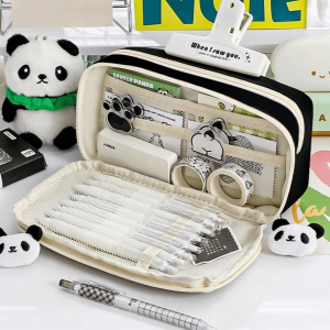 PYA94 Clear Window Multi Compartment Stationery Bag Lightweight Large Capacity Pen Bag Portable Polyester Pencil Pouch Boys