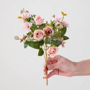 FXUP 1 Bouquet Tơ lụa Hoa hồng nhân tạo Hoa mẫu đơn Màu cam Bó hoa mẫu đơn mùa thu Thời trang Trang trí nhà cửa Hoa giả bằng lụa Mùa thu