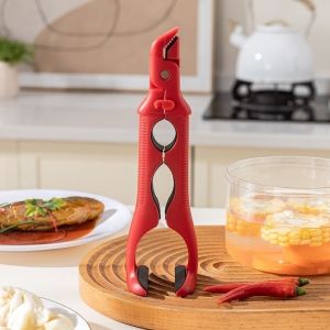 ECILY 4-in-1 Multi-functional Kitchen Tongs Heat Resistant Bowl Plate Gripper Silicone Anti-Scald Clip Bottle Opener Nut Cracker Safe Lifter Tool for Microwave Steamer Cooking