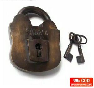 Gembok Kunci Rumah Pagar Kuningan Antik Murah Motif Batavia Polos
