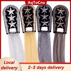 [COD] AqToCna Ship within 24 hours 1Pcs Vintage Five Star Tassel Chain Shoulder Board Badges Beads Fabric Metal Epaulet Epaulette Military Pin On Brooch Medal