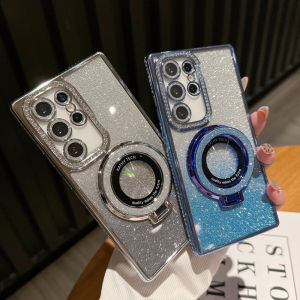Luxury Magnetic Plating Stand Shockproof  Case For Samsung Galaxy S24 S23 S22 S25 Ultra Plus S24 FE Glitter Diamond BacK Cover