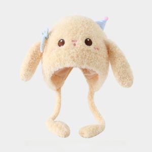 UNIITY Long Eared Rabbit Knitted Hat Thickened Lining Windproof Cartoon Pullover Cap Cute Winter Warm Plush Beanie for Kids