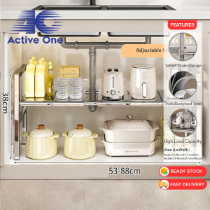 ACTIVEONE Adjustable and Expandable Stainless Steel Kitchen Rack For Sink And Cabinet Multi-Layer Storage Rak Bawah Sinki Dapur Keluli Laras - Fulfilled by ACTIVEONE