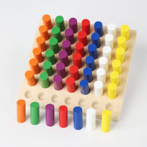 Montessori Wooden Cylinder Socket Blocks Board Game Toys Color Sorting Fine Motor Skills Early Learning Toy