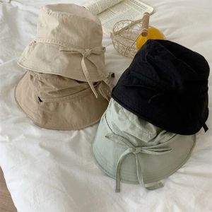 WAPKTY Windbreak Rope Fisherman Hat Solid Color Thin Tie Bucket Cap Ins Lace-up Sunscreen Hat Outdoor