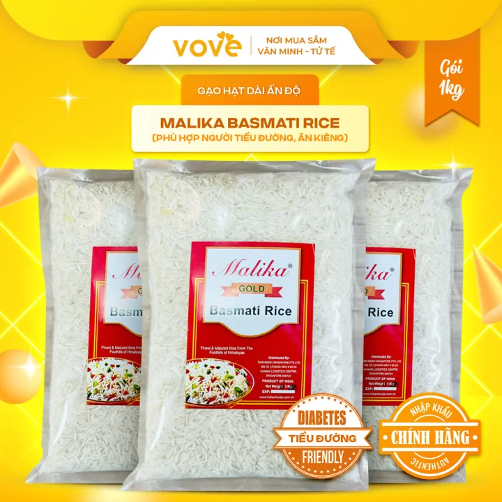 Gạo hạt dài Ấn Độ MALIKA Basmati Rice, phù hợp người tiểu đường, ăn kiêng, 1kg
