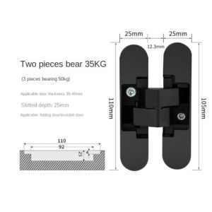 Hidden Hinges Invisible Hinges with Mute Nylon Gasket 180 Degree Swing Hinge for Doors Secret Door Hinges Can bear 35kg