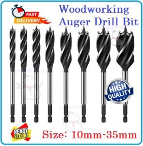 HIGH QUALITY 10-35mm Woodworking Auger Drill Bit HEX SHANK Wood Hole Tool DRILLING GERUDI BUAT LUBANG KAYU PLASTIC PLASTIK PVC bits Style Workbench Bench Aluminum Alloy Black Toggle Modify Quick for Hard Solid Wood