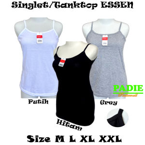 BAYIe - 1 PCS Singlet / Tanktop / Kaos Dalam Wanita Remaja Tali Kecil ESSEN Bahan Katun Warna PUTIH/HITAM/GREY Size M L XL XXL