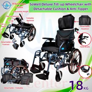 Deluxe Tilt-Up Wheelchair with Detachable Cushion & Anti-Tipper