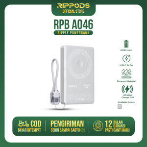 Rippods RPB A046 Powerbank Tahan Api 10000mAh 20W PD Fast Charge dengan USB-C & Wireless Charging - Warna Anggrek Abu-abu