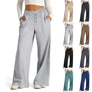 Womens Wide Leg Sweatpants High waist Baggy Lounge Pants Drawstring Athletic Joggers with Pockets