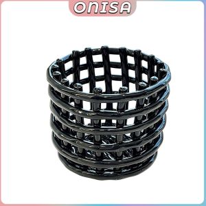 Onisa Plastic Desktop Storage Box Creative Stationery Cosmetic Sundries Organizer Basket Black/White 1Pc