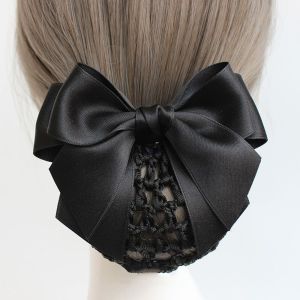 BLISSFUL Vintage Sweet Hotel Bowknot For Girls Nurse Women Spring Clip Hairgrips Cover Net Korean Bun Snood Ponytail Clip