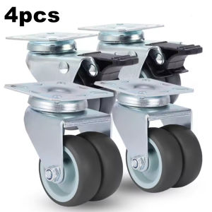 4PCS Swivel Furniture Casters 2" Heavy Duty Soft Rubber Roller Furniture Wheels With Brake for Platform Trolley
