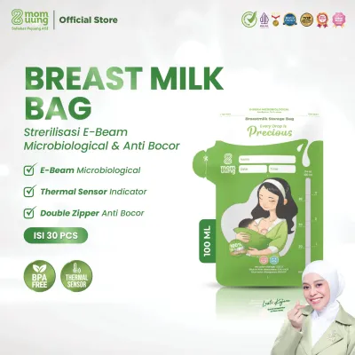 Mom Uung Pre-Sterilized Kantong ASI 100ml isi 30 Lembar / Breastmilk Bag 100ml Double Zipper / Ada Indikator Suhu / Permukaan Mudah Ditulis