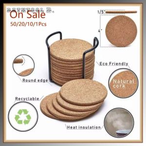 50/20/10/6/1pcs Round Cork Coasters Non-slip Thermal Insulation Coffee Coaster Drink Coaster Tea Cup Coaster Placemat Easy To Clean and Protect 90*3MM (with Coasters Rack | BTT)