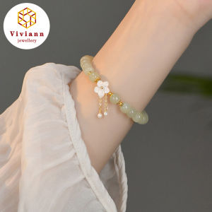 Viviann Original Flower Pendant Hetian Jade Pearl Shell Bracelet Delicate Jade Beads Birthday Gift Wedding Jewelry Jade Beads Green Jade Chalcedony Bracelet For women Fine Jewelry Charm Gifts Women Bangle