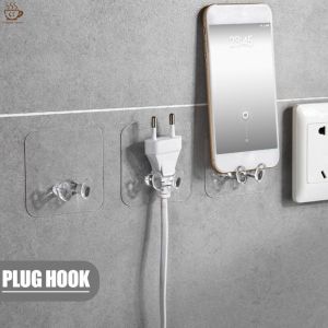 1/5pcs Multifunctional Wall-mounted Storage Hook/USB Cord Power Plug Socket Bracket/cable Storage Box/home Office Super Glue Hanger/Self-adhesive Hook