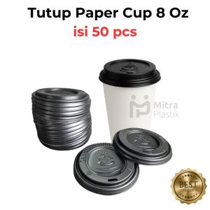 Tutup Paper Cup 8oz Hitam Isi 50 pcs – Tutup Gelas Plastik 240 ml Minuman Panas Dingin