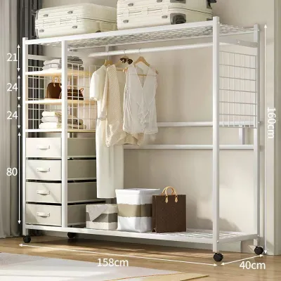 Closet Cupboard Cabinet Wardrobe For Clothes Wardrobes Open Storage Cupboard Strong and Durable Rental Room Assembly Cloth Wardrobe Full Steel Frame Bold Thickened Clothes Cabinet Cupboard For Clothes