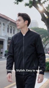 Bomber Jacket Men Black Jacket Stand Collar Zip Casual Lightweight Korean Style Easy To Match Simple Design Comfortable Fit Modern LookJaket Lelaki