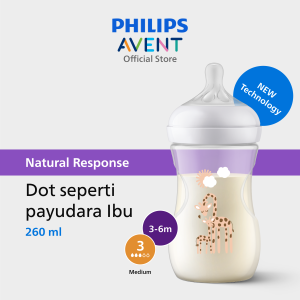 Philips Avent | Botol Susu Bayi | Natural Response | Dot Seperti Payudara Ibu | 260 ml | Decorative Giraffe | Single | SCY903/66