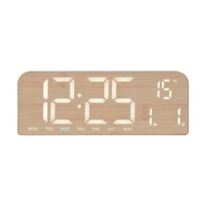 Sacesr New Large Screen LED Alarm Clock Simple Wood Grain Creative Desk Clock Can Be Hung for Living Room Bedroom Home Q9Z6P