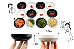 ถ้วยน้ำจิ้ม 3.5 นิ้ว (เตี้ย) ถ้วยใส่เครื่องเคียง ทรงเกาหลี ขอบซ้อนได้ | วัสดุ เมลามีน | สีขาว สีดำ | จำหน่าย (3ใบ)(12ใบ)