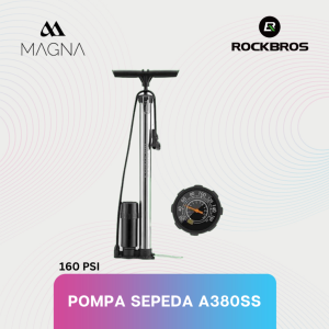 Pompa Angin Ban Sepeda RockBros A380SS Silver 160 psi With Barometer Kompa Sepedah Motor Kumpo