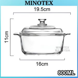 Thick Borosilicate Glass Casserole Bowl | Microwave Oven Dishwasher Freezer Safe Mangkuk Kaca Tutup