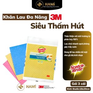 Gói 3 Khăn Lau Đa Năng Cao Cấp 3M Scotch Brite Siêu Thấm Hút 180x200mm-Lau Sạch Mọi Bề Mặt BếpBàn Ghế Và Ô Tô Không Gây Trầy Xước