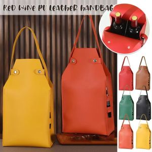 DAWEIF PU Leather Red Wine Bag 2 Bottles Capacity Portable Party Gift Bag Luxury Handle Design Champagne Bag