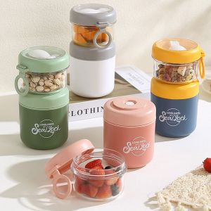 AAIV กันรั่วซึม ถ้วยซุปสองชั้น ที่ปิดสนิท ฉนวนกันความร้อน ภาชนะเก็บความร้อนอาหาร อาหารเกรดอาหาร โปร่งใสโปร่งใส ชามอาหารเช้าสแตนเลส พนักงานออฟฟิศออฟฟิศ