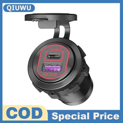 QIUWU Pd 100W 12V sạc xe hơi ổ cắm USB máy tính xách tay QC3.0 18W Ổ cắm điện kép sạc nhanh cổng cho xe tải